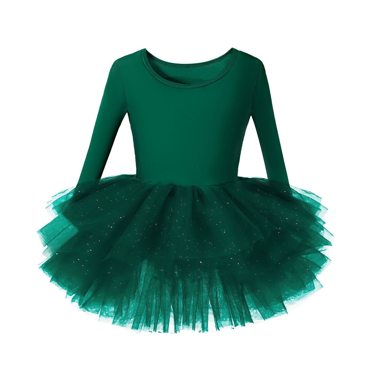 Girls Long Sleeve Ballet Tutu Dress, Gold Star Tulle Sparkle Dance Leotard