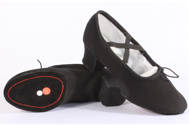 Women's Tan Canvas Dance Shoes with 5cm Heel, Soft Sole Teacher Practice Footwear
