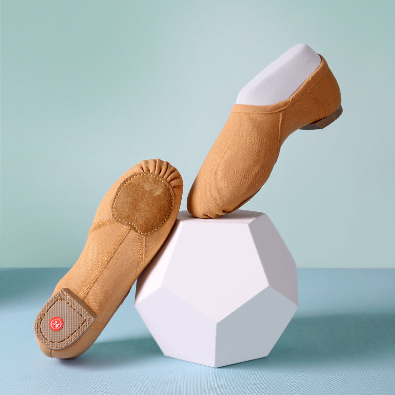 Split-Sole Canvas Jazz Dance Shoes for Women, Non-Slip Rubber Heel Ballet Practice Slippers in Multiple Colors JZ-M-11