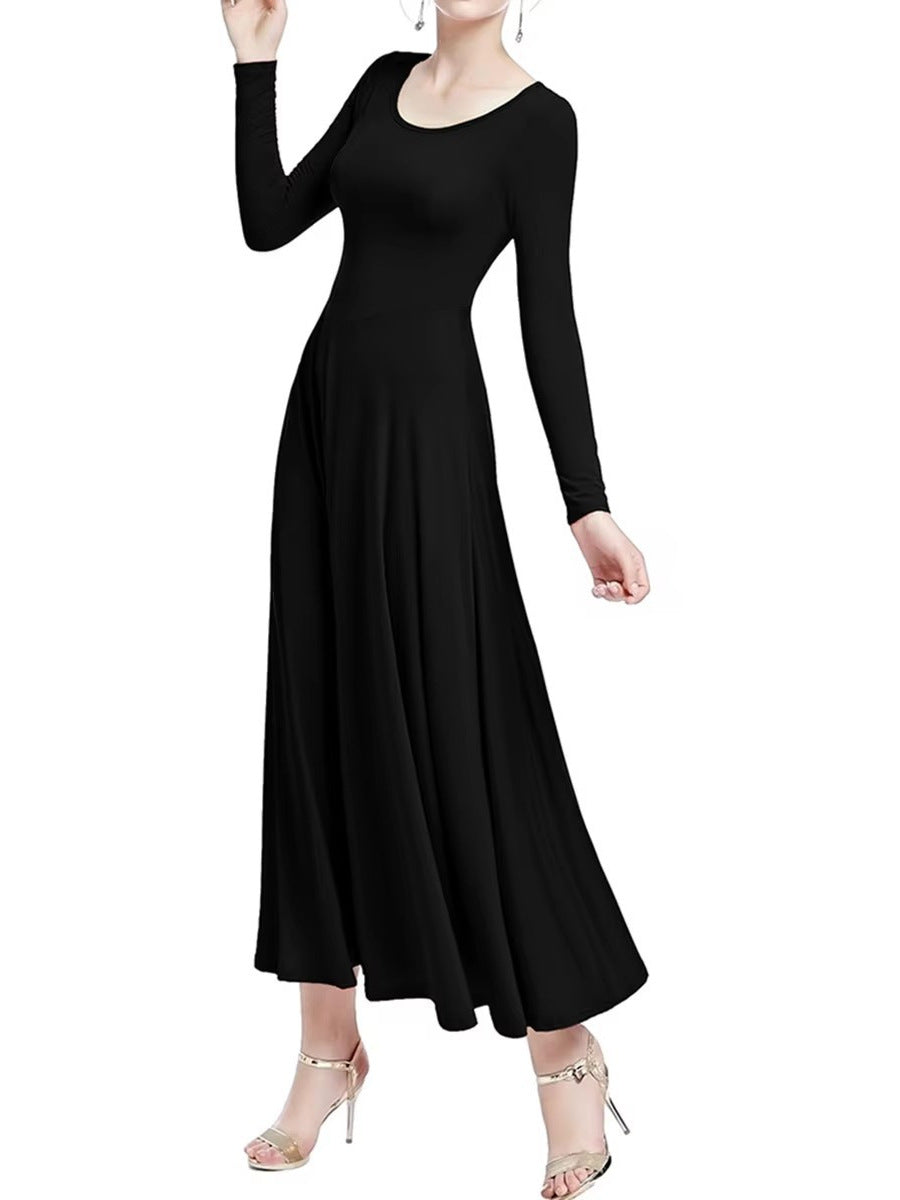 Stretchy modest praise dance dress, women's long sleeve church gown for praise dance performances
