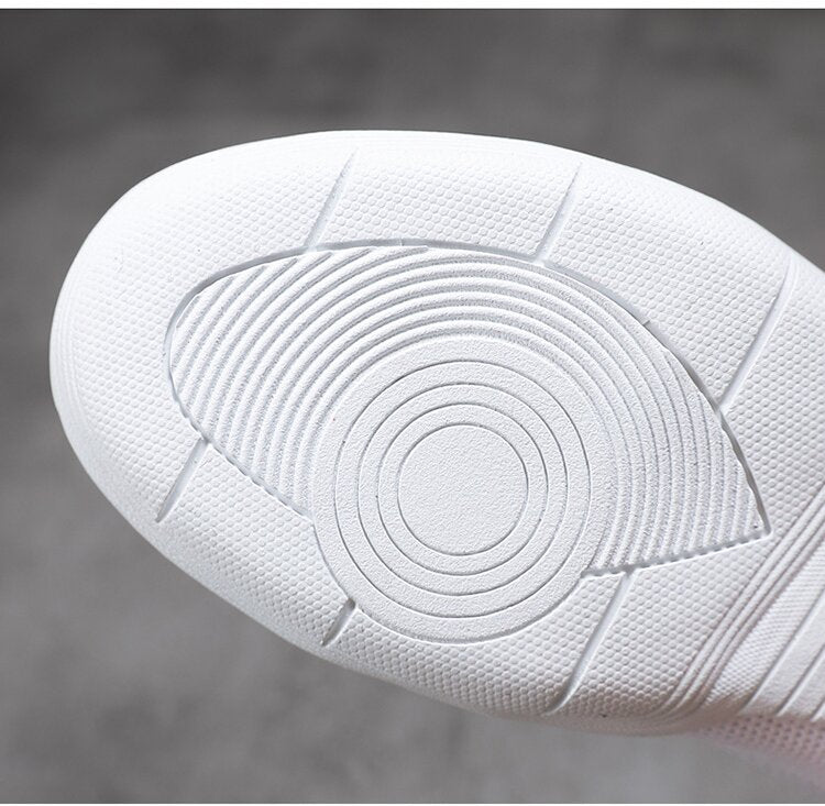 Women's White Breathable Knit Dance Sneakers - Non-Slip Rubber Sole for Cheerleading, Zumba & Aerobics CL-04