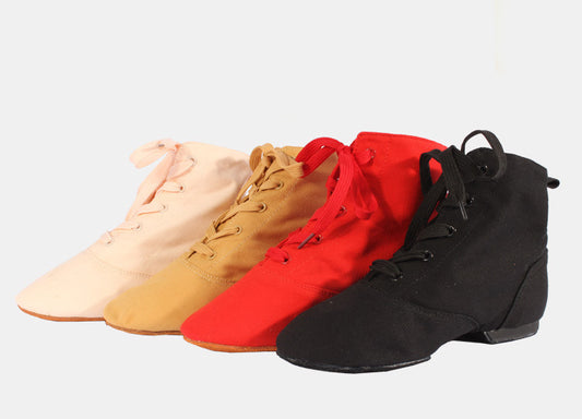 Women's high top canvas jazz dance boots with lace-up design