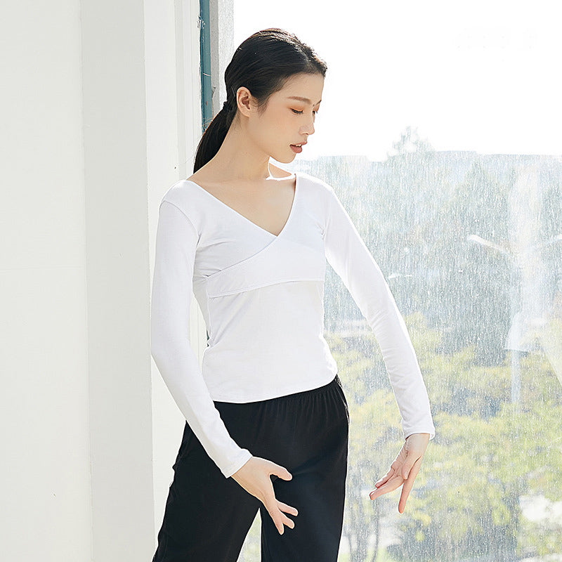 Premium Cotton V-Neck Long Sleeve Dance Top, Slim Fit Ballet Dancewear for Women, Multiple Colors Available  BAL-LS-03