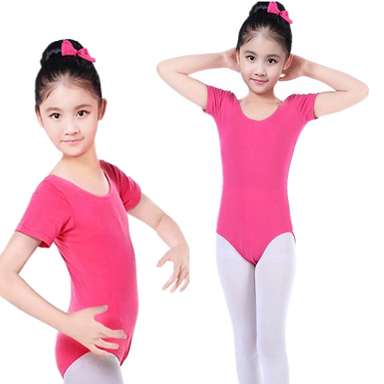5 Colors Girls Ballet Leotards with Size Chart, Short Sleeve Kids Dance Leotard for Toddler to Teen, Gymnastics Outfit for Dance Practice