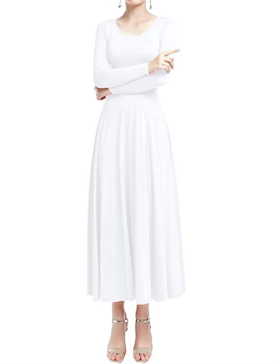 Modest Christian praise dance dress, women's long sleeve floor-length gown for church performances