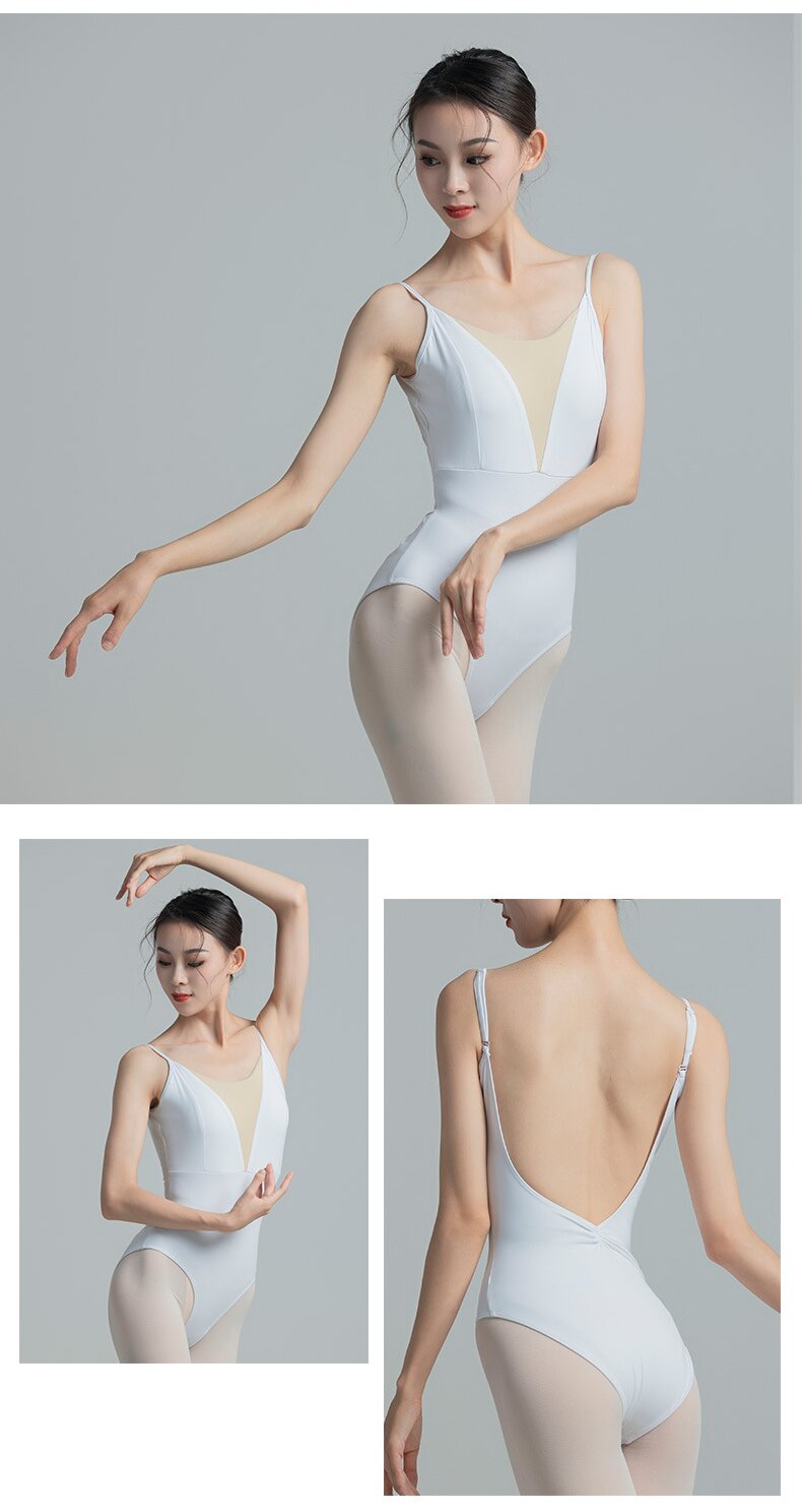White dance leotard for ballet classes - soft milk silk lining