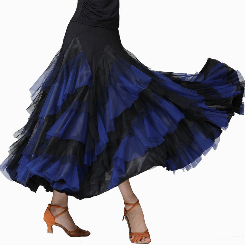 Women's Layered Tulle Ballroom Dance Skirt, Full Swing Maxi Skirt for Waltz, Tango & Salsa Practice & Performance BD-S01