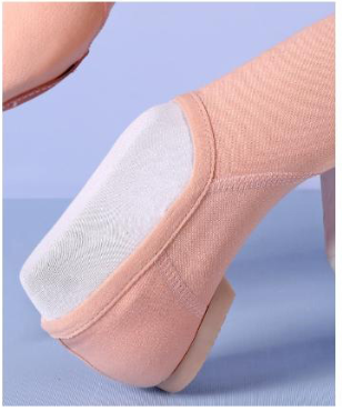 Close-up of double-layer suede split sole on canvas jazz dance shoes