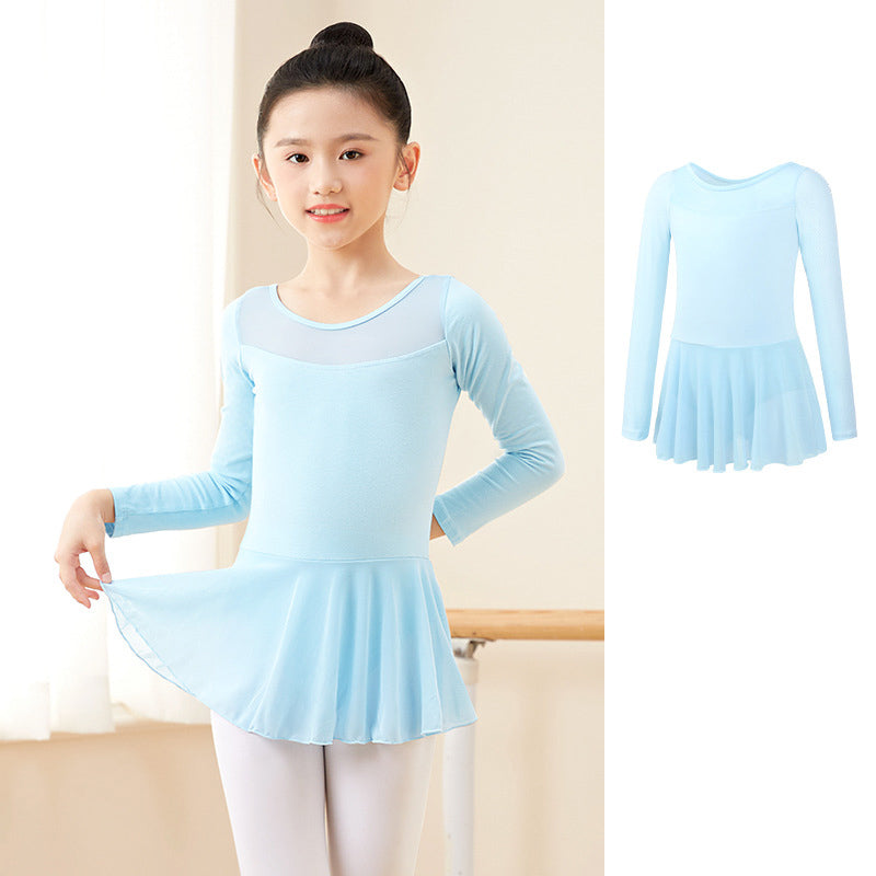 Girls Ballet Leotard with Skirt - Short/Long Sleeve Cotton Dance Dress for Kids, 5 Colors BAL-SH-08