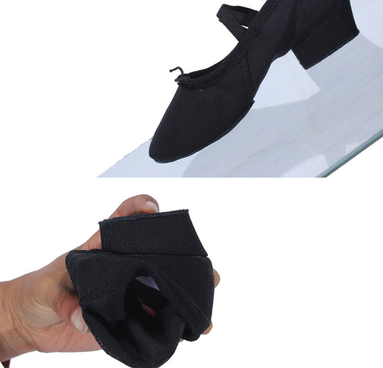 Women's Heeled Canvas Ballet Shoes, Soft Sole Dance Practice Footwear for Teacher-T-1101-3
