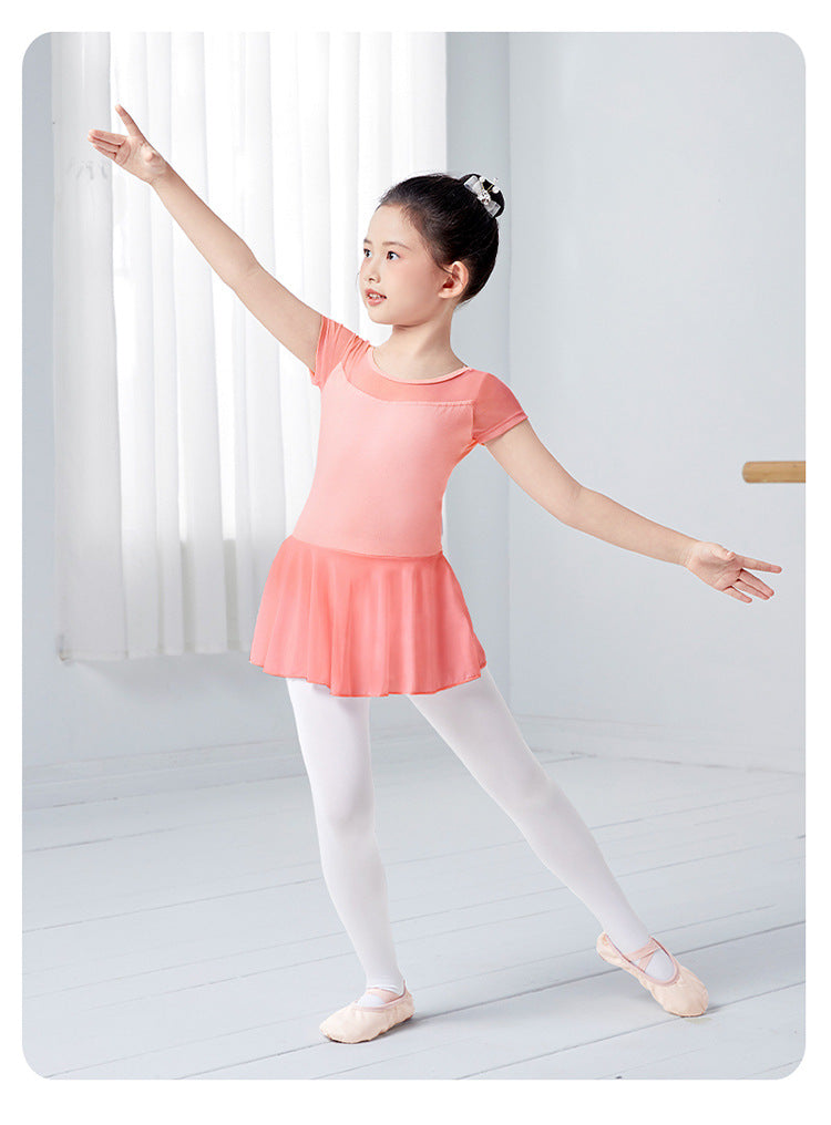 Girls Ballet Leotard with Skirt - Short/Long Sleeve Cotton Dance Dress for Kids, 5 Colors BAL-SH-08