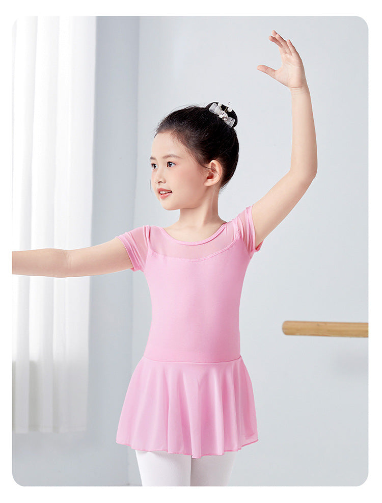 Girls Ballet Leotard with Skirt - Short/Long Sleeve Cotton Dance Dress for Kids, 5 Colors BAL-SH-08