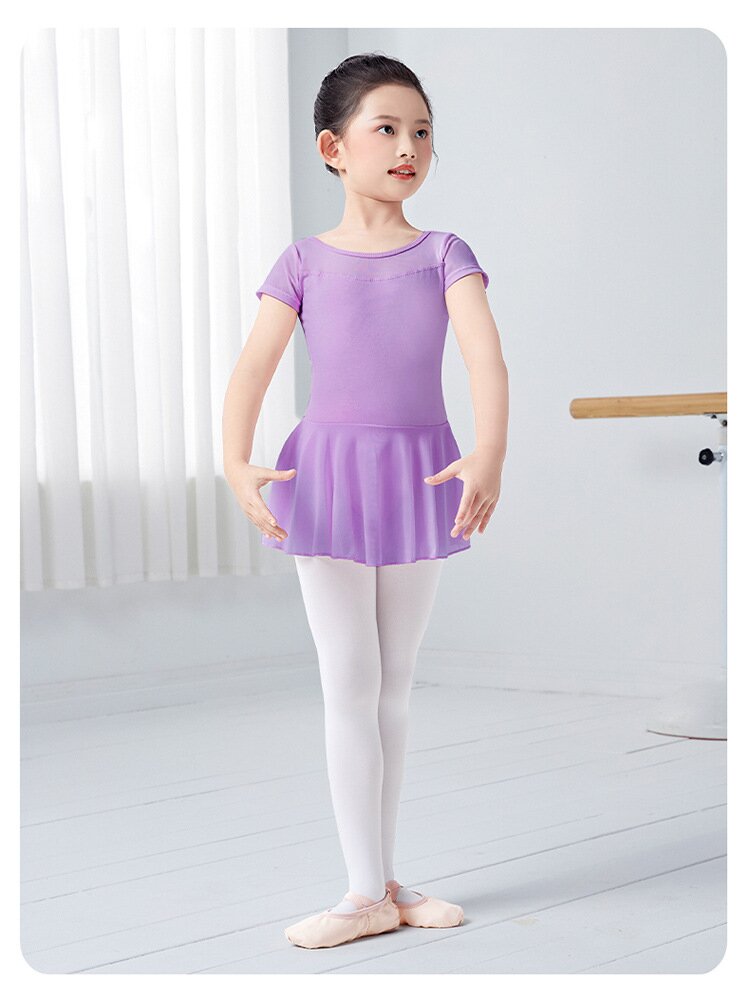 Girls Ballet Leotard with Skirt - Short/Long Sleeve Cotton Dance Dress for Kids, 5 Colors BAL-SH-08