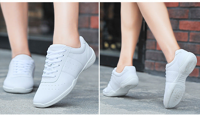 White gymnastics dance shoes with non-slip rubber sole and cushioning insole