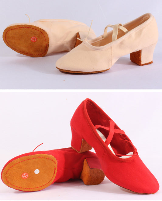 Women's Heeled Canvas Ballet Shoes, 5cm Heel Folk Dance Practice Footwear for Teachers & Performers T-1101-5