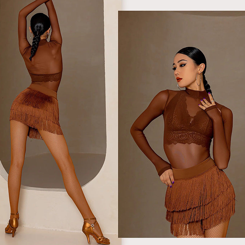 High waist Latin dance fringe skirt, women's dance costume for ballroom competition