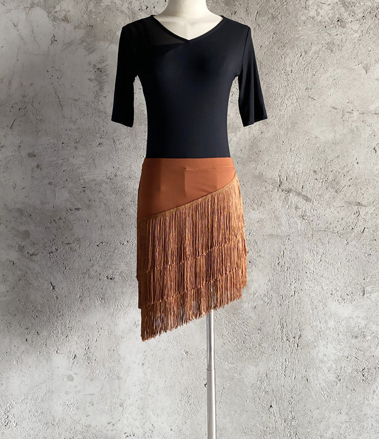 Women's Asymmetrical Fringe Latin Dance Skirt - 10 Colors Tassel Mini Skirt for Salsa, Tango & Ballroom Practice
