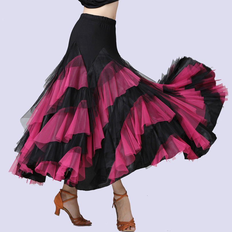 Women's Layered Tulle Ballroom Dance Skirt, Full Swing Maxi Skirt for Waltz, Tango & Salsa Practice & Performance BD-S01