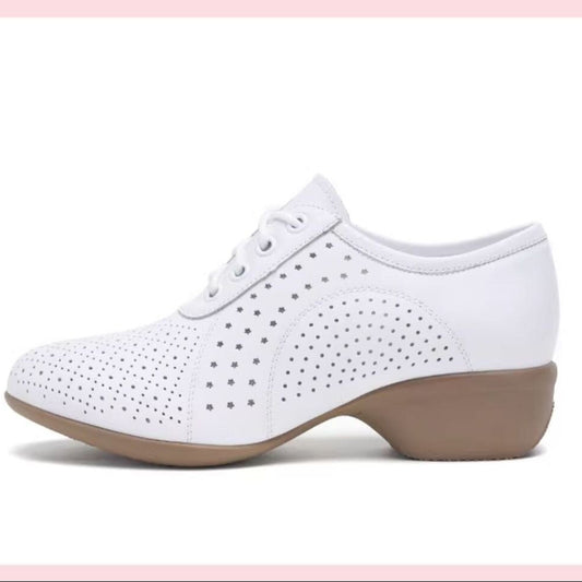 Women's 4cm Heel Leather Dance Shoes | Breathable Non-slip Square & Sailor Dance Sneakers SD-01