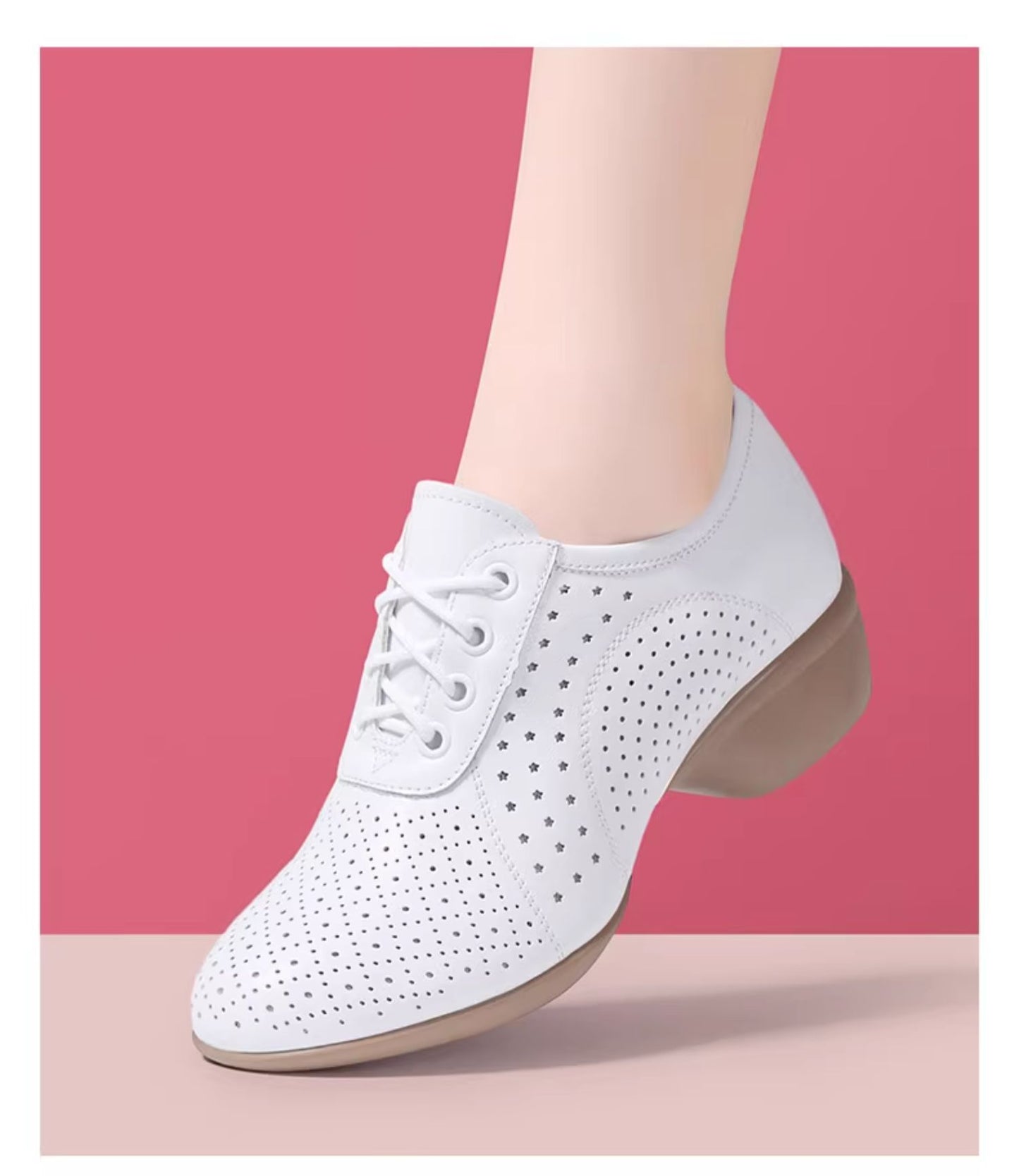 Women's 4cm Heel Leather Dance Shoes | Breathable Non-slip Square & Sailor Dance Sneakers SD-01