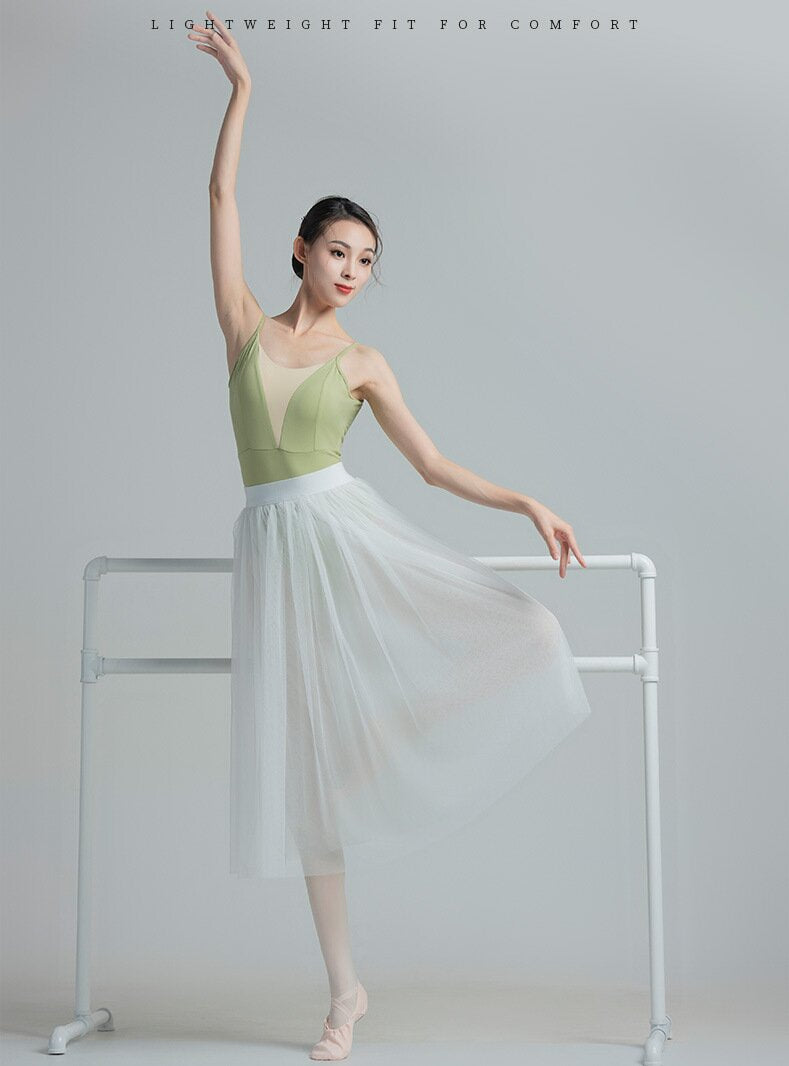 Green ballet leotard for women - 4-way stretch lycra fabric