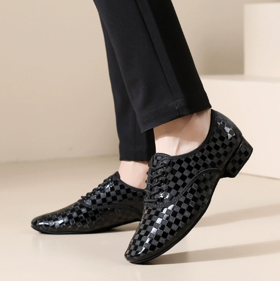 Men's professional dance shoes with soft sole, breathable lining, dual sole options for indoor/outdoor