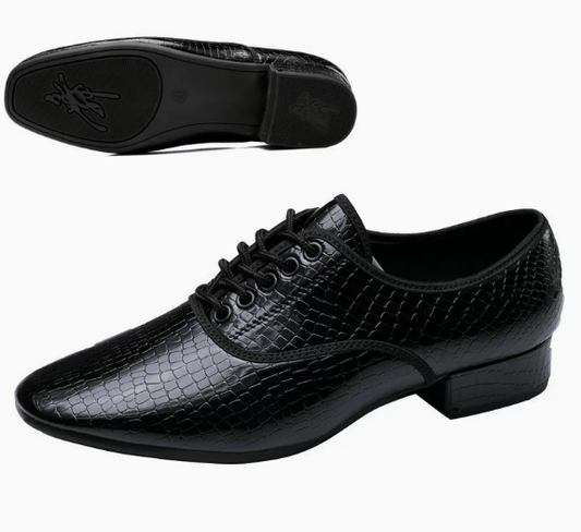Outdoor Men's Modern Dance Shoes with Anti-Slip Rubber Sole, Stone Pattern Leather Shoes for Square Dancing