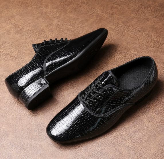 Men's Breathable Dance Shoes, Soft Stone Pattern Leather Upper, Sweat-Absorbent Insole