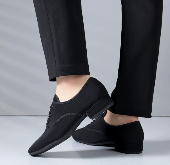 Men's Black Oxford Cloth Latin & Ballroom Dance Shoes for Waltz Tango Samba & Social Dancing M05