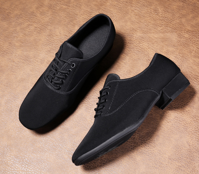 Men's Black Oxford Cloth Latin & Ballroom Dance Shoes for Waltz Tango Samba & Social Dancing M05