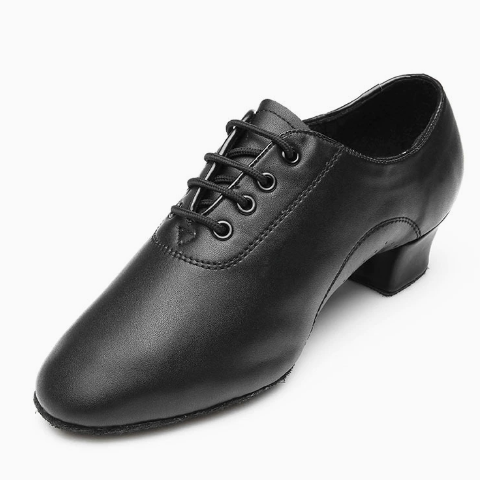 Black men's Latin dance shoes with breathable holes and 3.5cm heel