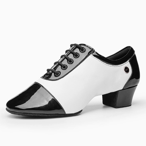 Men's Black and White Latin Dance Shoes with Low Heel