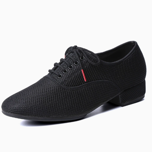 Men's black mesh modern dance shoes with lace-up design,  for indoor and outdoor use