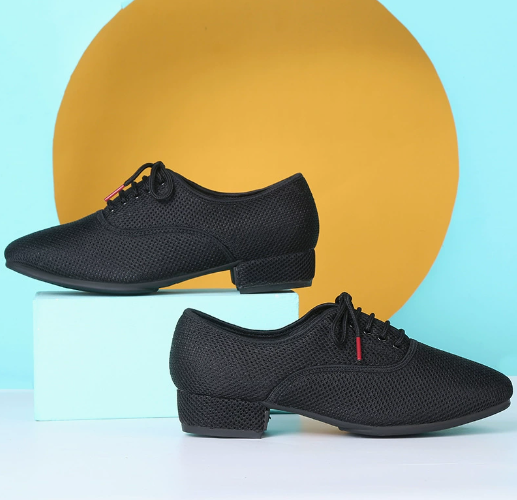 Lace-up men's social dance shoes, breathable mesh upper for all-day comfort