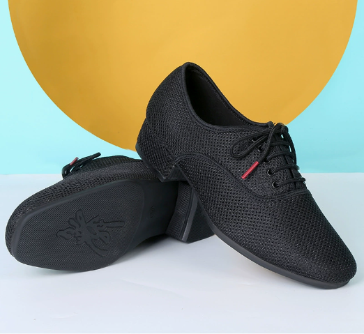 Black men's modern dance shoes, flexible soft sole for stable dance moves