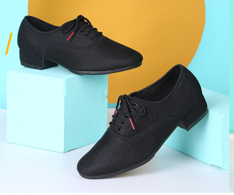 Men's closed-toe modern dance shoes, breathable mesh upper with lace-up closure for secure fit
