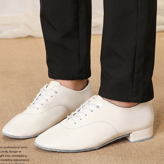 Men's Glossy Modern Waltz Dance Shoes Low Heel Suede Sole for Ballroom & Square Dance Practice Model M11