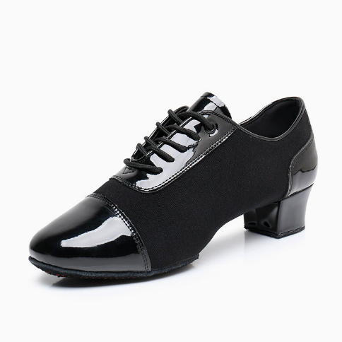 Oxford cloth and glossy patent leather splicing on men's ballroom dance shoes