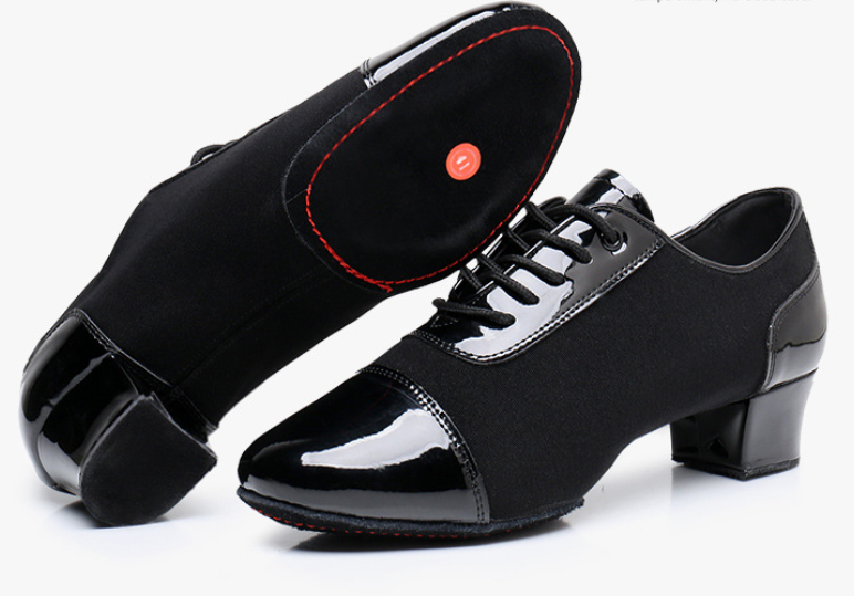 Black lace-up men's Latin dance shoes for practice and performance