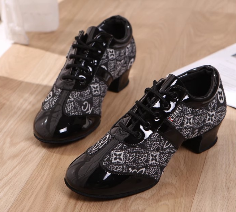 Black and white lace-up practice dance shoes for men