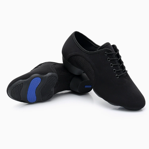 Men's black Oxford cloth practice shoes with low heel