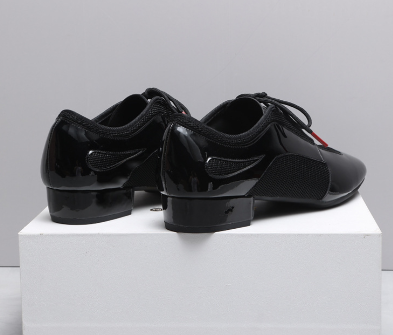 Classic black lace-up men's latin and ballroom dance shoes