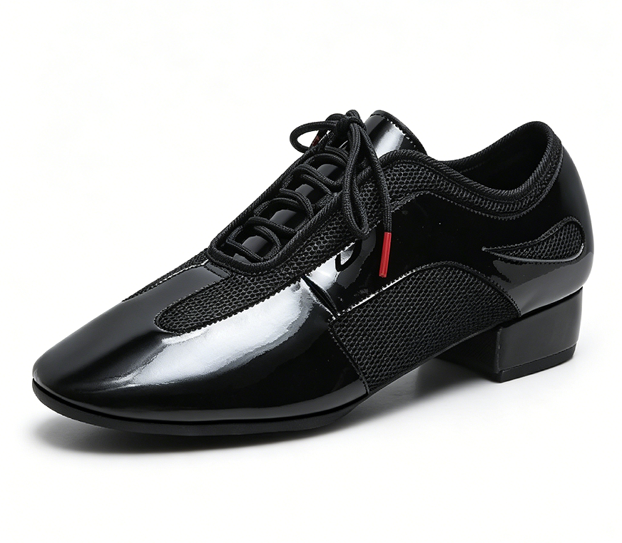 Black patent leather mesh men's professional ballroom dance shoes