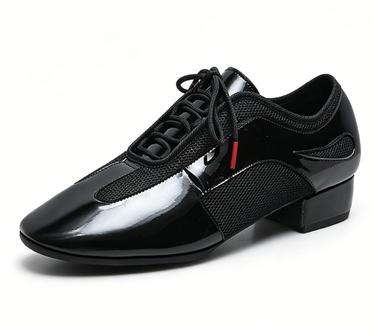 Black patent leather mesh men's professional ballroom dance shoes
