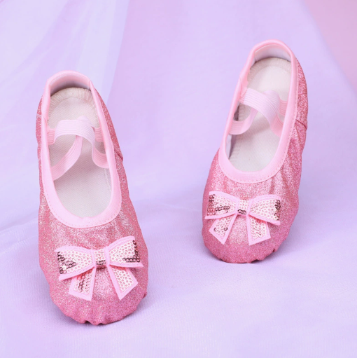 Kids glitter dance shoes, non-slip cowhide sole