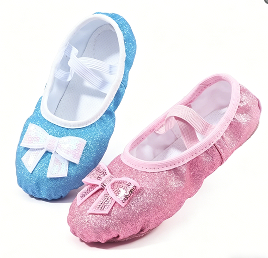 Sparkly girls' ballet shoes with soft sole