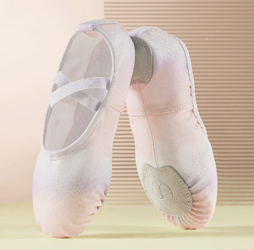 Girls wide elastic band comfortable glitter ballet dance shoes