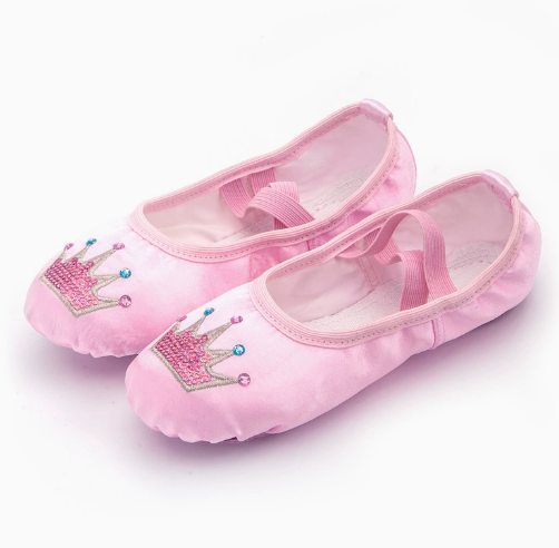 Satin girls ballet shoes with sequin decoration