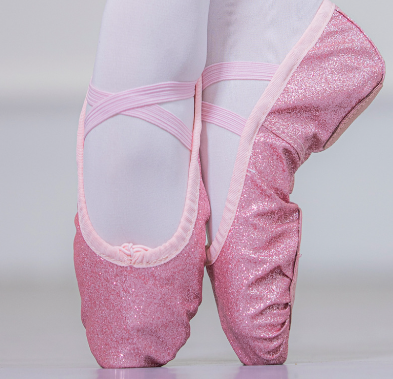 Glitter Lace-up Soft Sole Ballet Dance Shoes Stage Performance Footwear for Adults & Kids Model B11