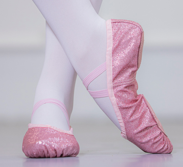 Glitter Lace-up Soft Sole Ballet Dance Shoes Stage Performance Footwear for Adults & Kids Model B11